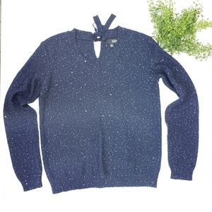 Sequin Scoopneck Sweater Ribbon Tied Neckline
